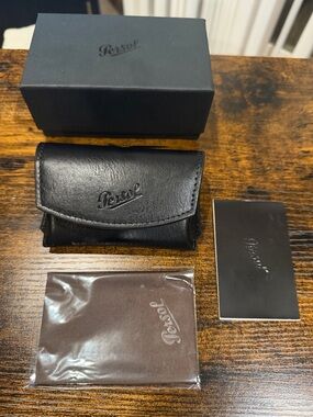 Persol Black Leather foldable glasses Case with Box and Branded Accessories